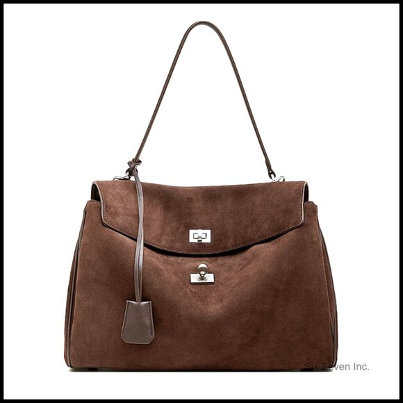 Suede Cowhide Leather Tote Bag Large Top-Handle Shoulder Satchel Purse